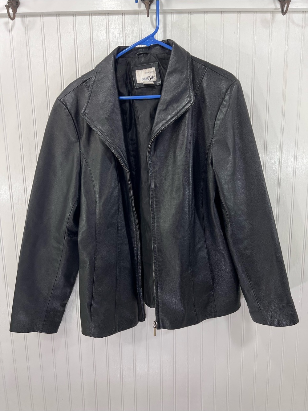 East 5th Black Leather Zip Jacket Large